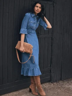 Mint Velvet Blue Indigo Denim Midi Shirt Dress Best
