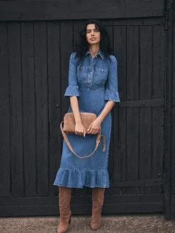 Mint Velvet Blue Indigo Denim Midi Shirt Dress Best