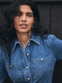 Mint Velvet Blue Indigo Denim Midi Shirt Dress Best