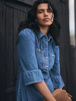 Mint Velvet Blue Indigo Denim Midi Shirt Dress Best