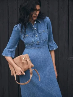 Mint Velvet Blue Indigo Denim Midi Shirt Dress Best