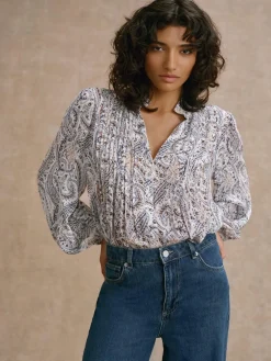 Mint Velvet Brown Paisley Print Blouse New