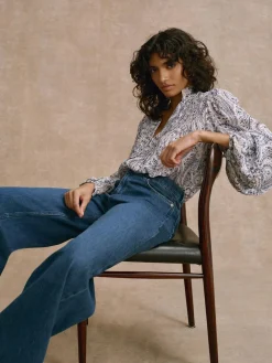 Mint Velvet Brown Paisley Print Blouse New