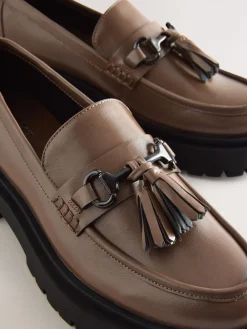 Next Forever Comfort Chunky Platform Tassel Loafers Mocha Brown Sale