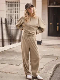 Next Mocha Brown Soft Brushed Finish Barrel Leg Trousers Outlet