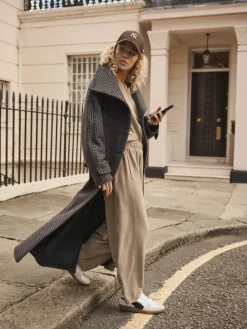 Next Mocha Brown Soft Brushed Finish Barrel Leg Trousers Outlet