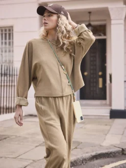 Next Mocha Brown Soft Brushed Finish Slouch Neck Longsleeve Sweatshirt Online