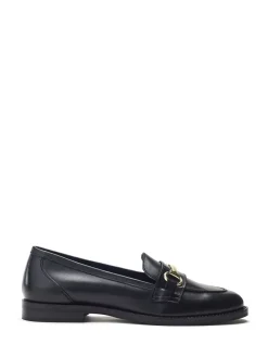 Moda in Pelle Elarra Flat Loafers With Snaffle Trim Black Chrome Hot