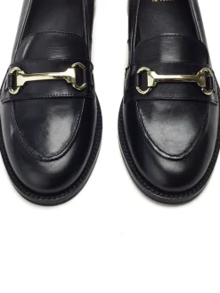 Moda in Pelle Elarra Flat Loafers With Snaffle Trim Black Chrome Hot