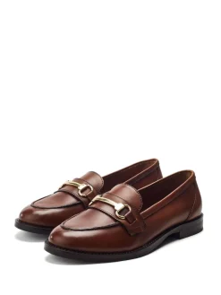 Moda in Pelle Elarra Flat Loafers With Snaffle Trim Brown Discount