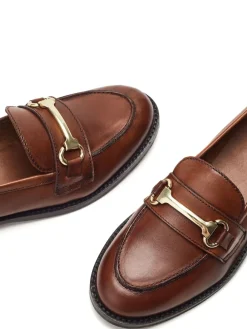 Moda in Pelle Elarra Flat Loafers With Snaffle Trim Brown Discount