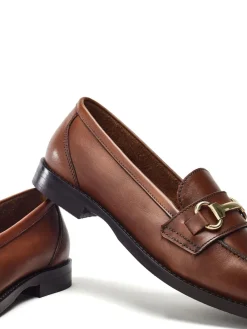 Moda in Pelle Elarra Flat Loafers With Snaffle Trim Brown Discount