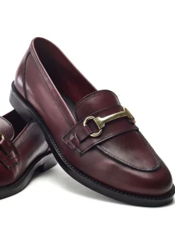 Moda in Pelle Elarra Flat Loafers With Snaffle Trim Red Clearance