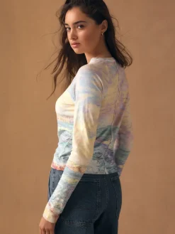 Next Monet Graphic License Long Sleeve Washed Effect Raw Seam T-Shirt Online