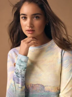 Next Monet Graphic License Long Sleeve Washed Effect Raw Seam T-Shirt Online