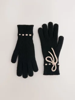 Next 3D Bows Knitted Gloves 1 Pack Monochrome Hot