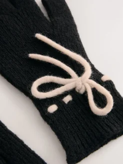 Next 3D Bows Knitted Gloves 1 Pack Monochrome Hot
