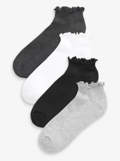 Next Monochrome Frill Top Cushion Sole Trainer Socks 4 Pack Discount