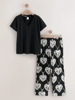 Next Short Sleeve Pyjamas Monochrome Heart Clearance