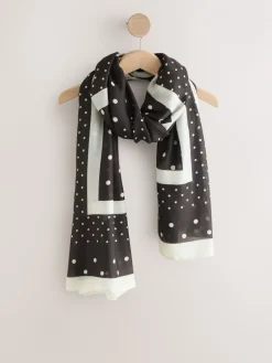 Next Monochrome Polka Dot Print Lightweight Scarf Outlet