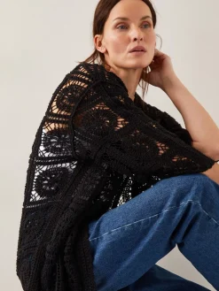 Monsoon Cara Crochet Beach Cover-Up Black Discount