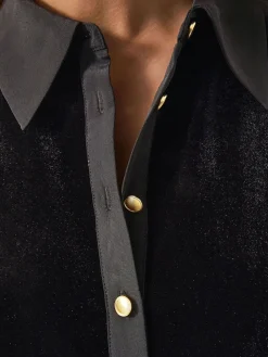 Monsoon Black Clay Collar Stretch Velvet Blouse Discount