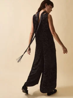 Monsoon Black Clemence Gigi Velvet Burnout Palazzo Jumpsuit Best