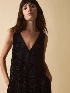 Monsoon Black Clemence Gigi Velvet Burnout Palazzo Jumpsuit Best