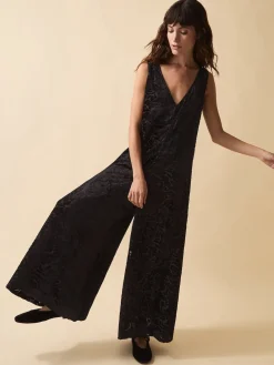 Monsoon Black Clemence Gigi Velvet Burnout Palazzo Jumpsuit Best