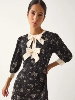 Monsoon Black Dotty Bow Floral Jersey Midi Dress Hot