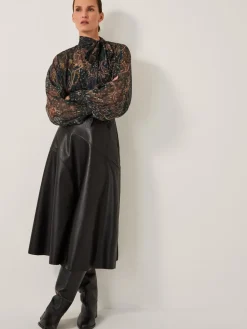 Monsoon Marnie Faux Leather Midi Skirt Black Discount