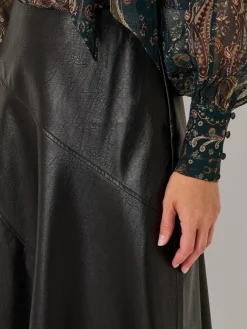 Monsoon Marnie Faux Leather Midi Skirt Black Discount