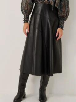 Monsoon Marnie Faux Leather Midi Skirt Black Discount