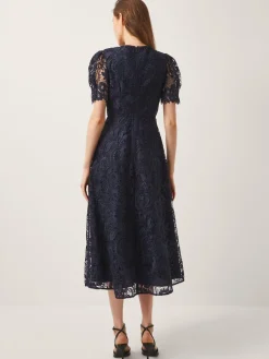Monsoon Blue Betty Lace Puff Sleeve Midi Dress Clearance