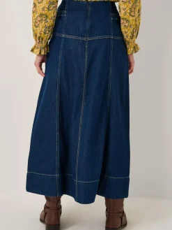 Monsoon Blue Brooke Seamed Denim Midi Skirt Clearance