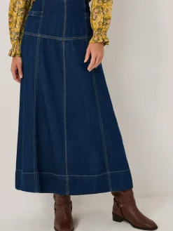 Monsoon Blue Brooke Seamed Denim Midi Skirt Clearance