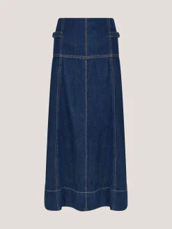 Monsoon Blue Brooke Seamed Denim Midi Skirt Clearance