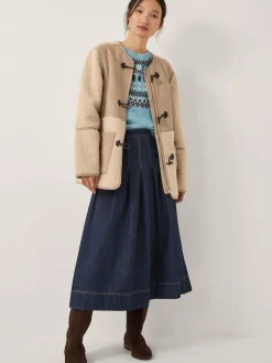 Monsoon Blue Darcie Pleated Denim Midi Skirt Discount