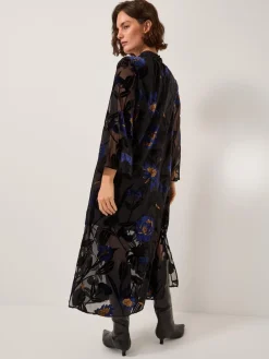 Monsoon Blue Giselle Sheer Floral Devoré Midi Dress New