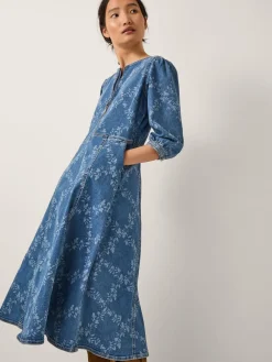 Monsoon Blue Hailsey Floral Denim Midi Dress Online