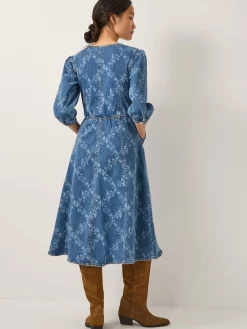 Monsoon Blue Hailsey Floral Denim Midi Dress Online