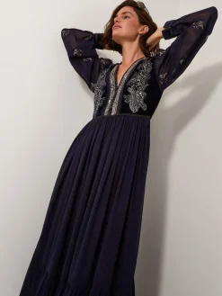 Monsoon Blue Joanna Velvet Sequin Embellished Maxi Dress Hot
