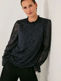 Monsoon Blue Larna Lace Long Sleeve Blouse Discount
