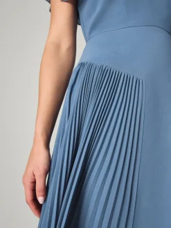 Monsoon Madison Flutter Sleeve Pleated Bridesmaid Dress Blue Hot