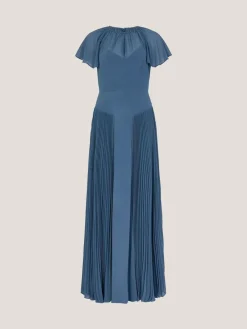 Monsoon Madison Flutter Sleeve Pleated Bridesmaid Dress Blue Hot