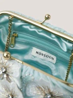 Monsoon Blue Mara Appliqué Flower Clutch Clearance