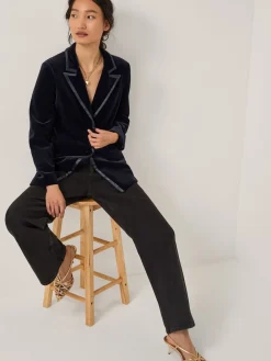 Monsoon Mila Single Breasted Velvet Blazer Blue Sale