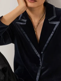 Monsoon Mila Single Breasted Velvet Blazer Blue Sale