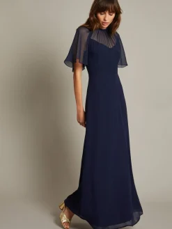 Monsoon Mona Angel Sleeve Maxi Dress Blue New