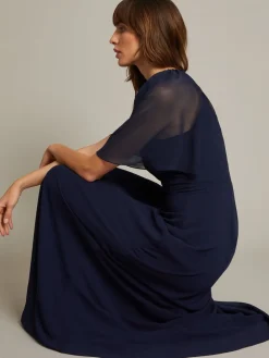 Monsoon Mona Angel Sleeve Maxi Dress Blue New